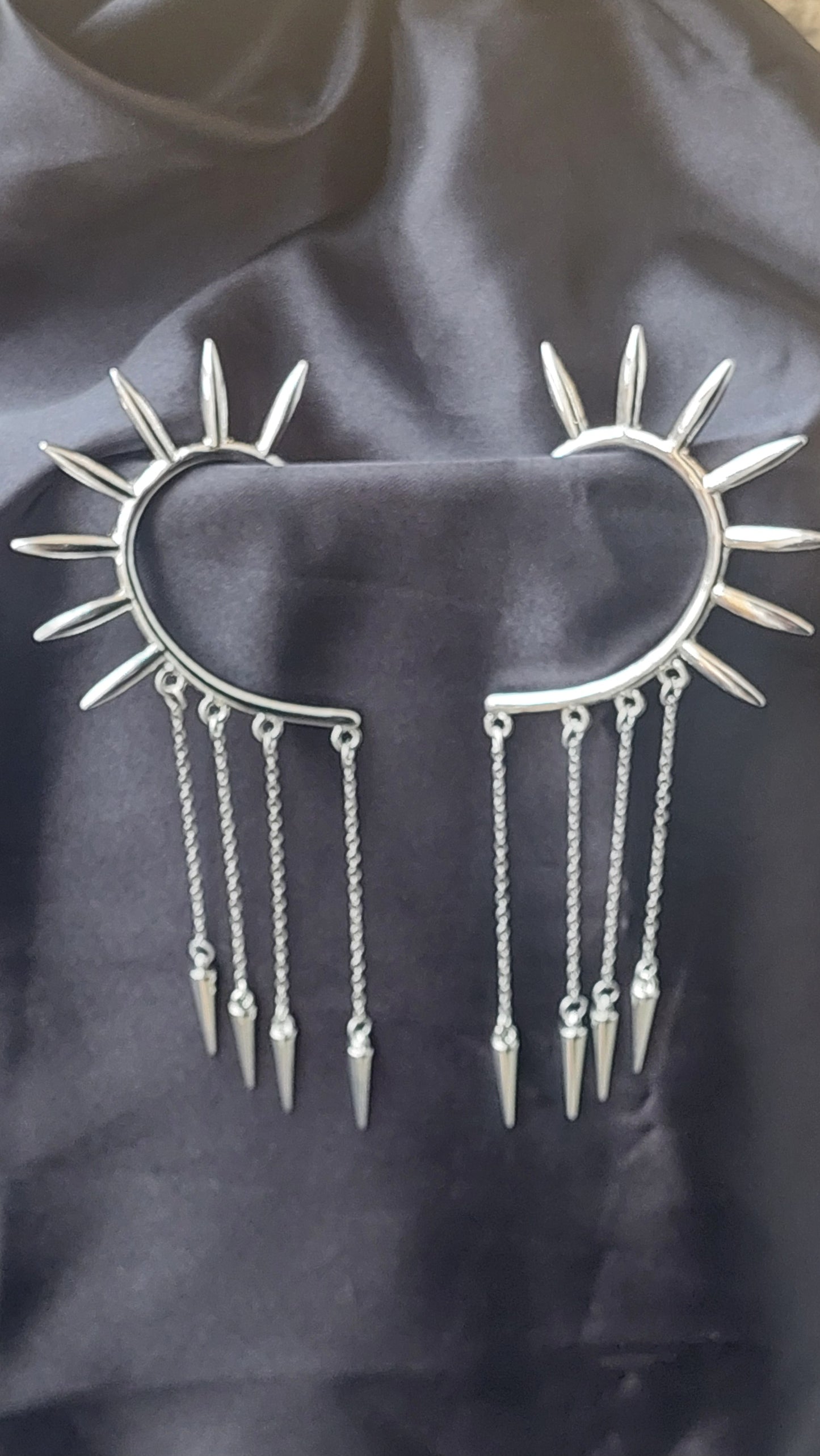 Silver Elf Ear Cuffs Spike Chain Ear Cuff, Punk Gothic No-Piercing Statement Earring Gift