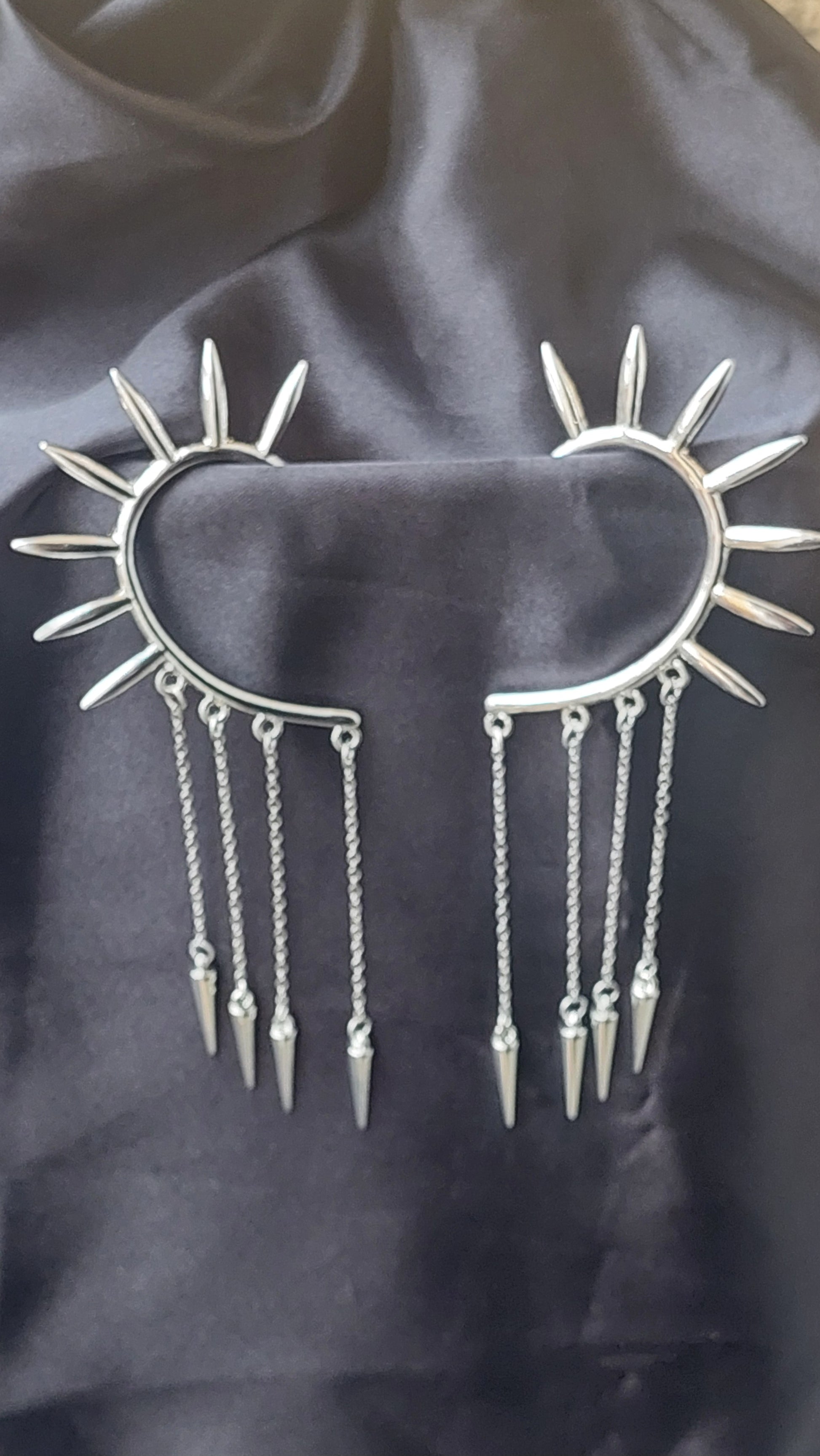 Silver Elf Ear Cuffs Spike Chain Ear Cuff, Punk Gothic No-Piercing Statement Earring Gift