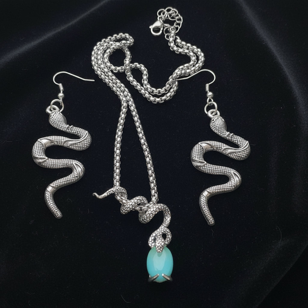 Gothic Dragon, Snake Jewelry Set, Statement Necklace, Earrings, Unique Gift for Her