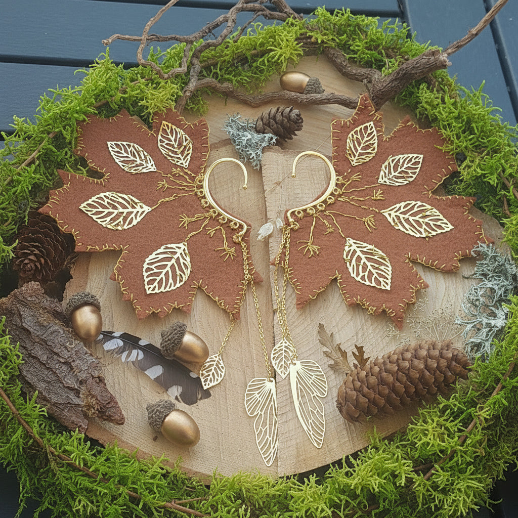 Fairy Elf Ear Cuffs, Fantasy Jewelry, Gold Leaves, Gift for Her