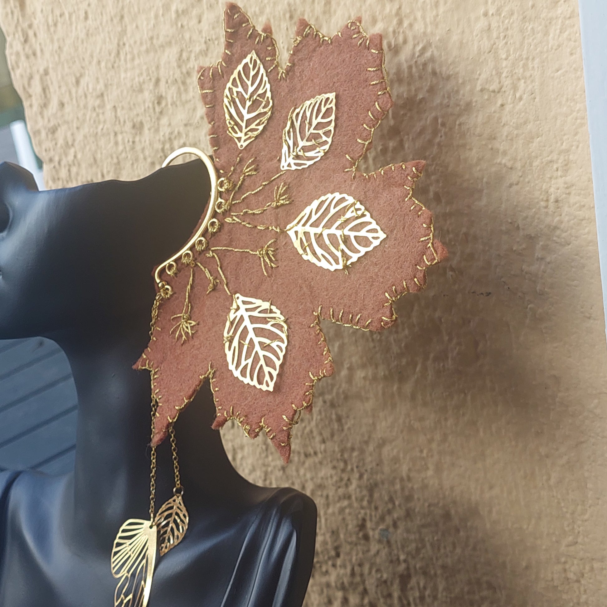 Fairy Elf Ear Cuffs, Fantasy Jewelry, Gold Leaves, Gift for Her