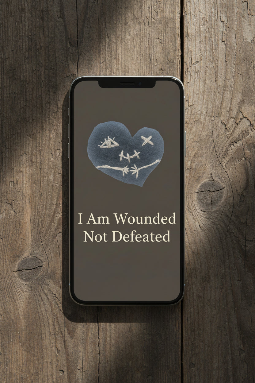 Dark gothic phone wallpapers featuring a stitched heart inspired by stoic philosophy and Marcus Aurelius. Minimal, emotional, high-resolution digital download.