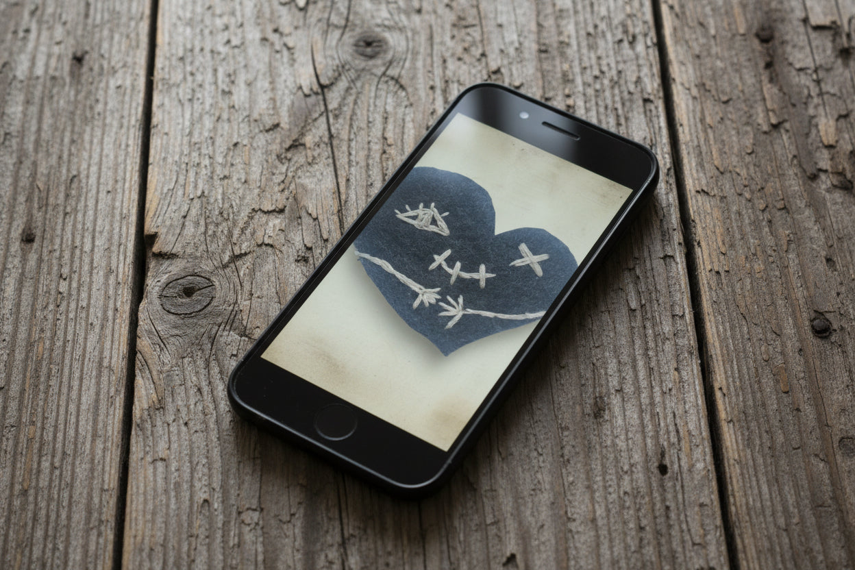 Dark gothic phone wallpapers featuring a stitched heart inspired by stoic philosophy and Marcus Aurelius. Minimal, emotional, high-resolution digital download.