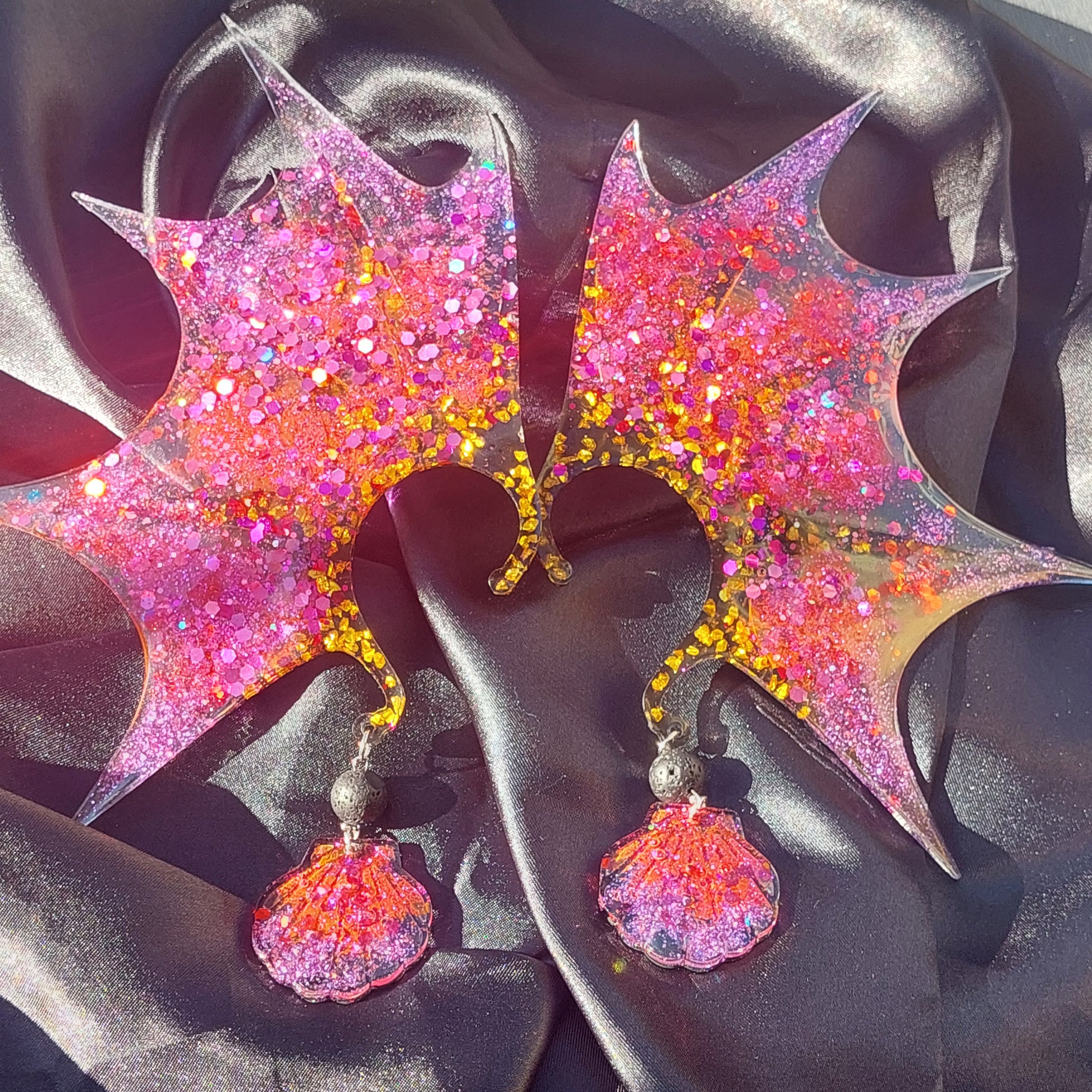 Unique Elf Ears Glamorous Resin Elf Ears with Crystals, Charms &amp; Lava Beads – Stained Glass Fantasy Ear Cuffs, Limited Edition