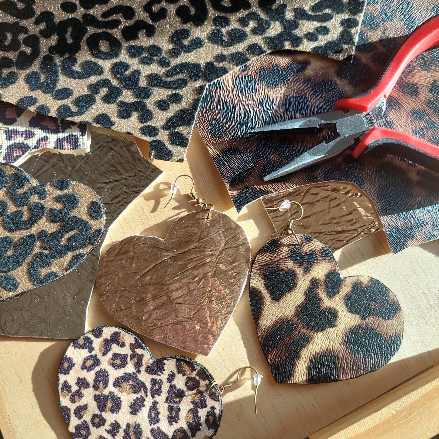 Unique Leather Heart-Shaped Leopard Print Earrings – Creative Handmade Gift for Her, Unique Handmade Gift
