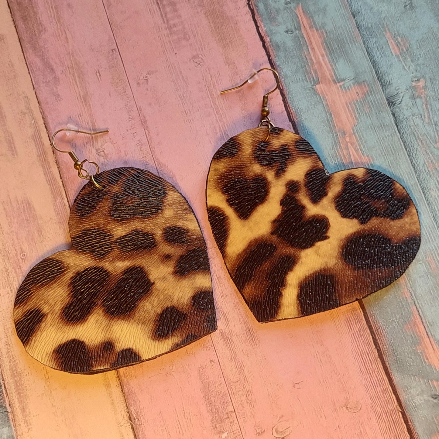 Unique Leather Heart-Shaped Leopard Print Earrings – Creative Handmade Gift for Her, Unique Handmade Gift