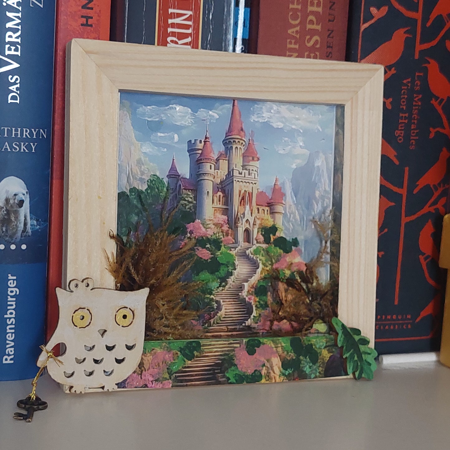 Mini Art Collage, Fairy Tale Castle in Forest, Handmade Wall or Desk Decor, Unique Handmade Gifts