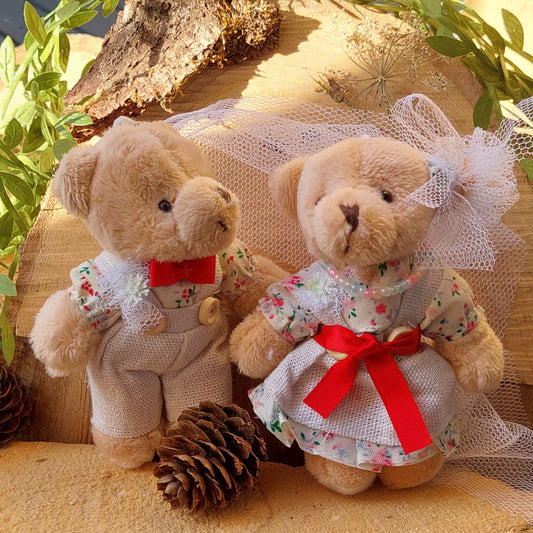 Wedding Plush Toy Couple, Teddy Bears, Bunnies in Bridal Outfits, Romantic Keychain, Gift, Home Decor