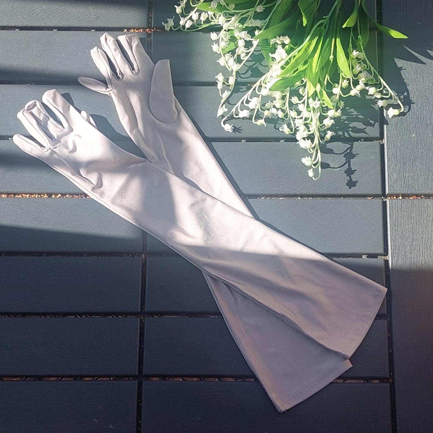Long Satin Evening Gloves 52cm Opera Style - Black White Red Grey Beige
