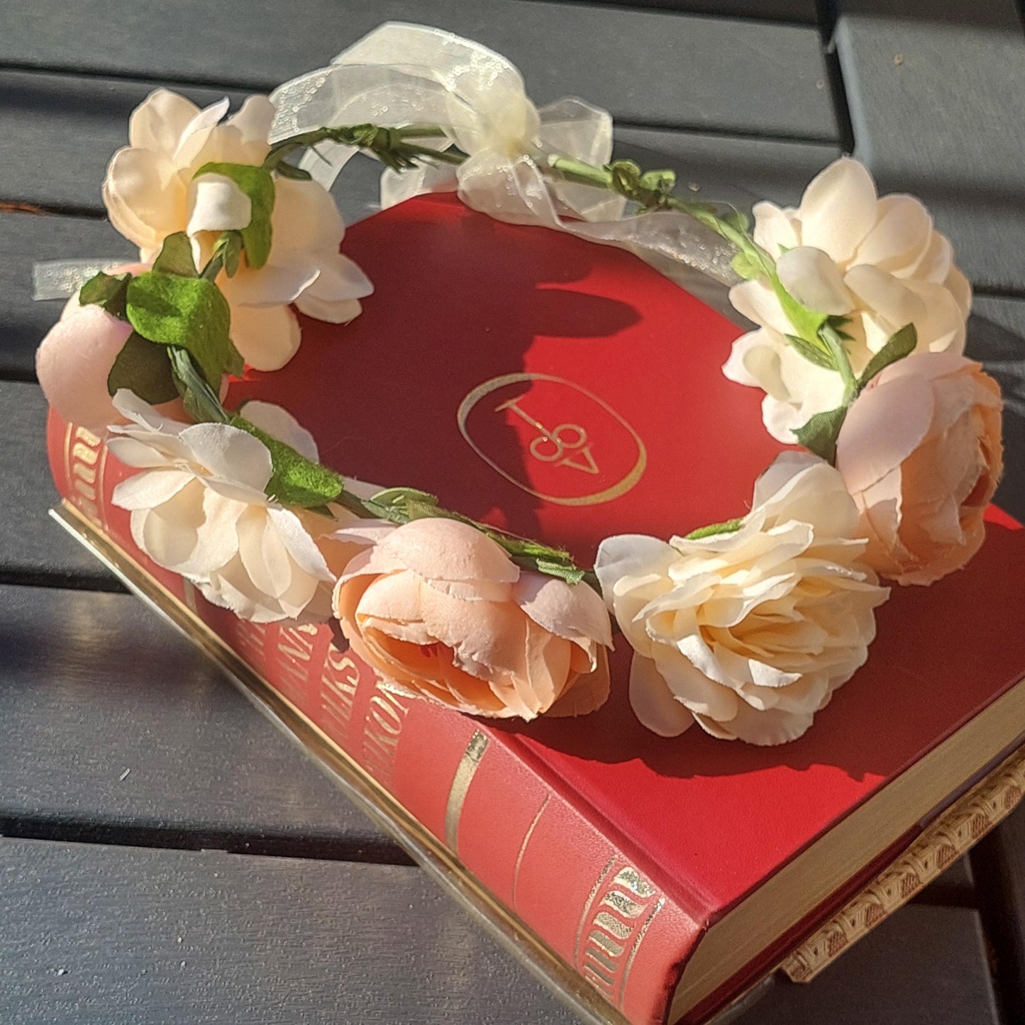Enchanting Rose Flower Crown + Golden Elven Ear Cuffs - Complete Fantasy Set