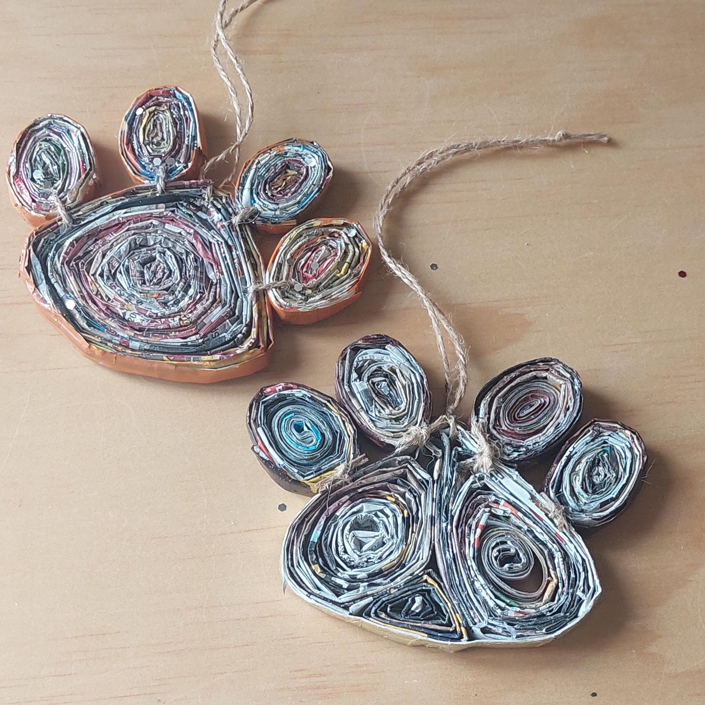 Upcycled Wall Art & Coaster Set - Eco-Friendly Handmade Gift - Paw & Flower Designs