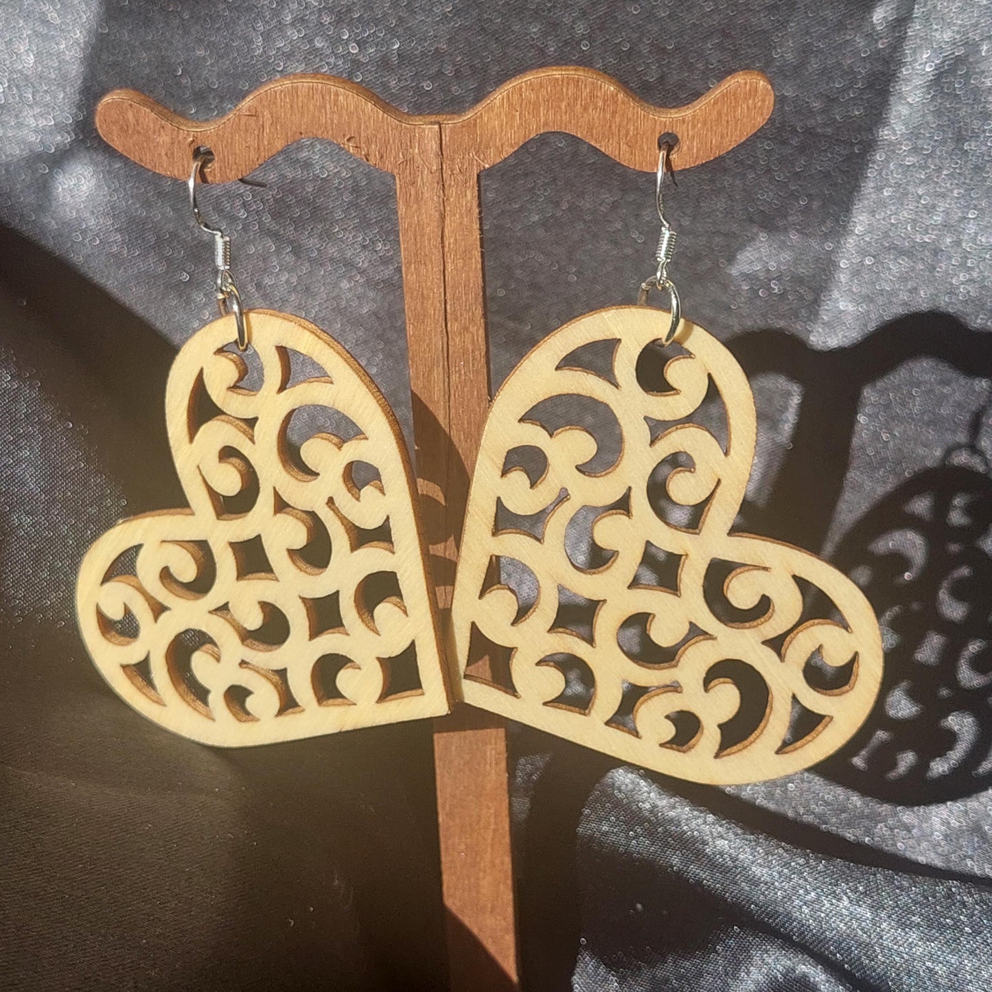 Handcrafted Wooden Heart Earrings – Lightweight Hypoallergenic Jewelry with Silver Hooks | Eco-Friendly Gift for Her