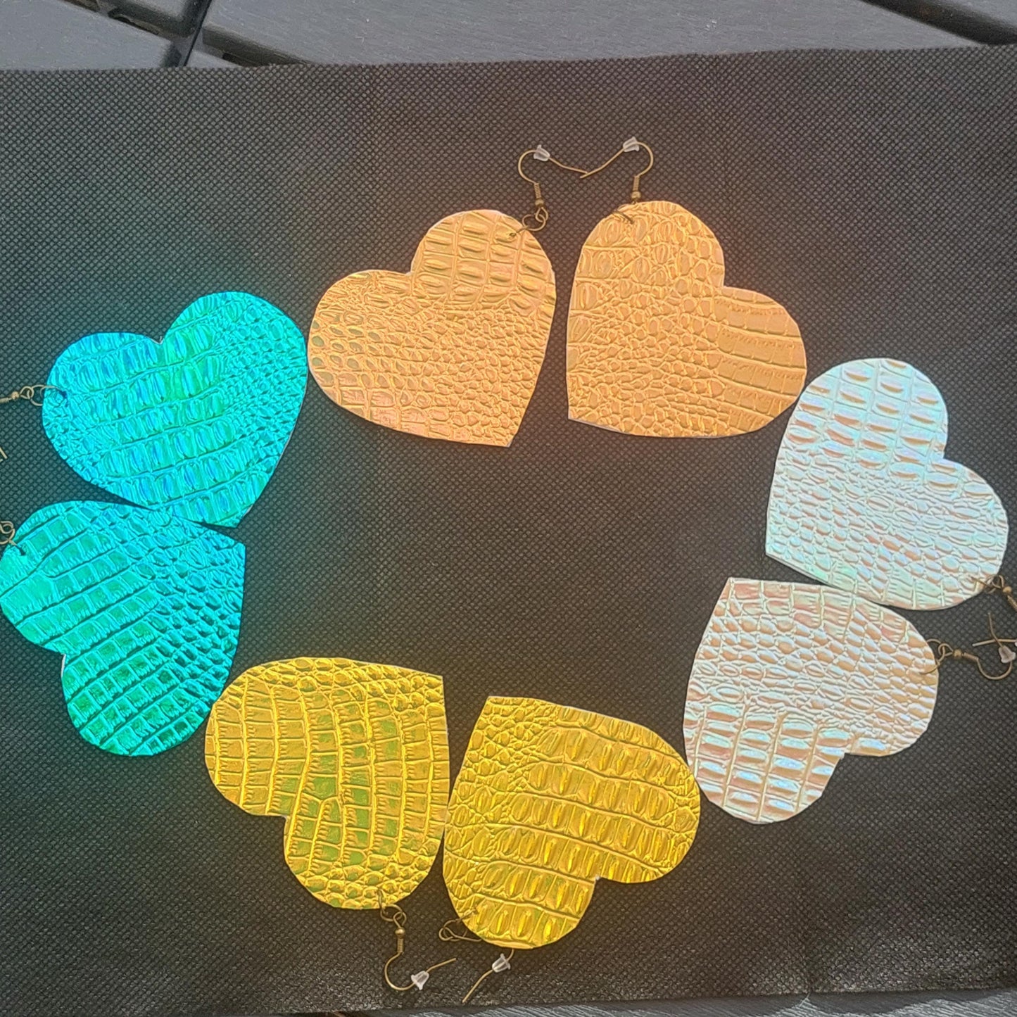 Holographic Dragon Heart Earrings | PU Leather Fantasy Statement Jewelr