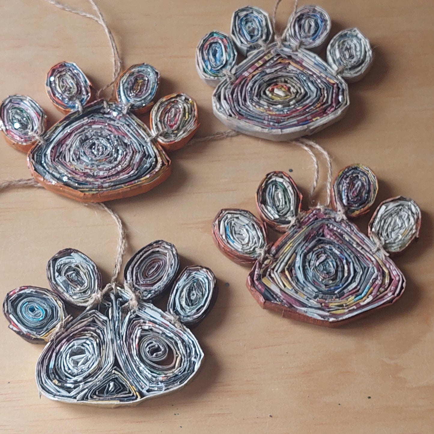 Upcycled Wall Art & Coaster Set - Eco-Friendly Handmade Gift - Paw & Flower Designs