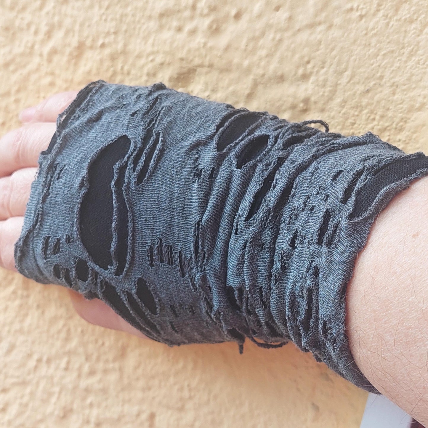 Edgy Distressed Fingerless Gloves – Gray & Black Grunge Accessories for Avant-Garde Fashion, Evening Looks & Statement Outfits