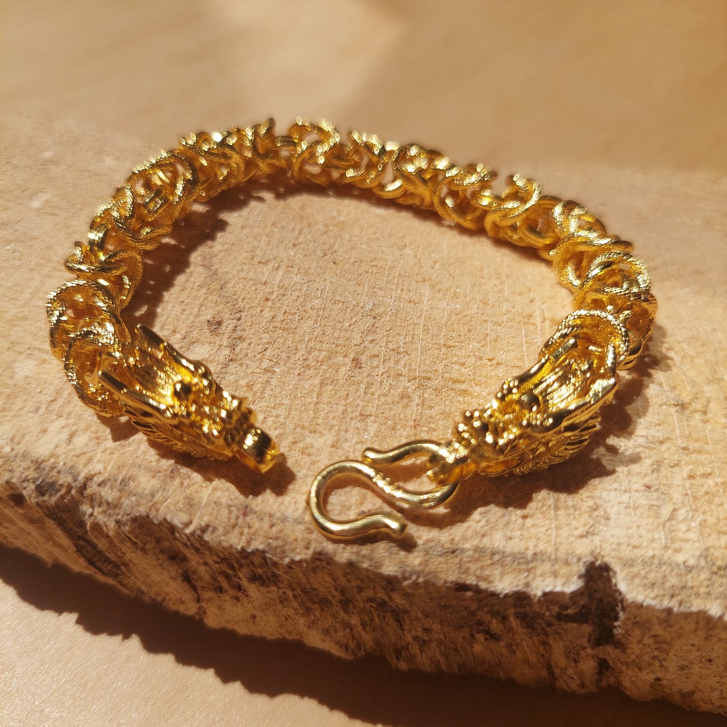 Golden Dragon Bracelet, Gold-Plated Stainless Steel, Symbolic Jewelry Gift for Men and Women