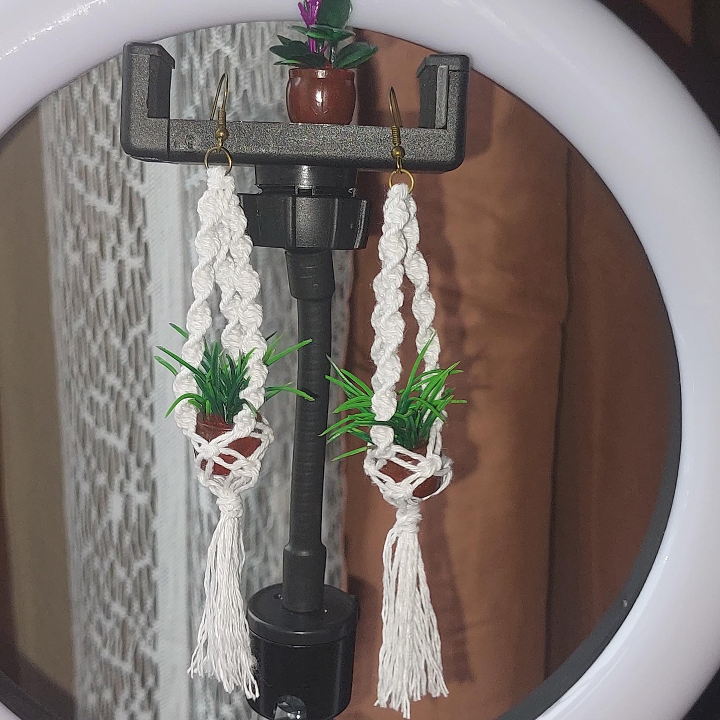 Boho Macramé Earrings with Mini Planter | Handmade Hanging Flower Pot Jewelry | Unique Bohemian Gift for Her