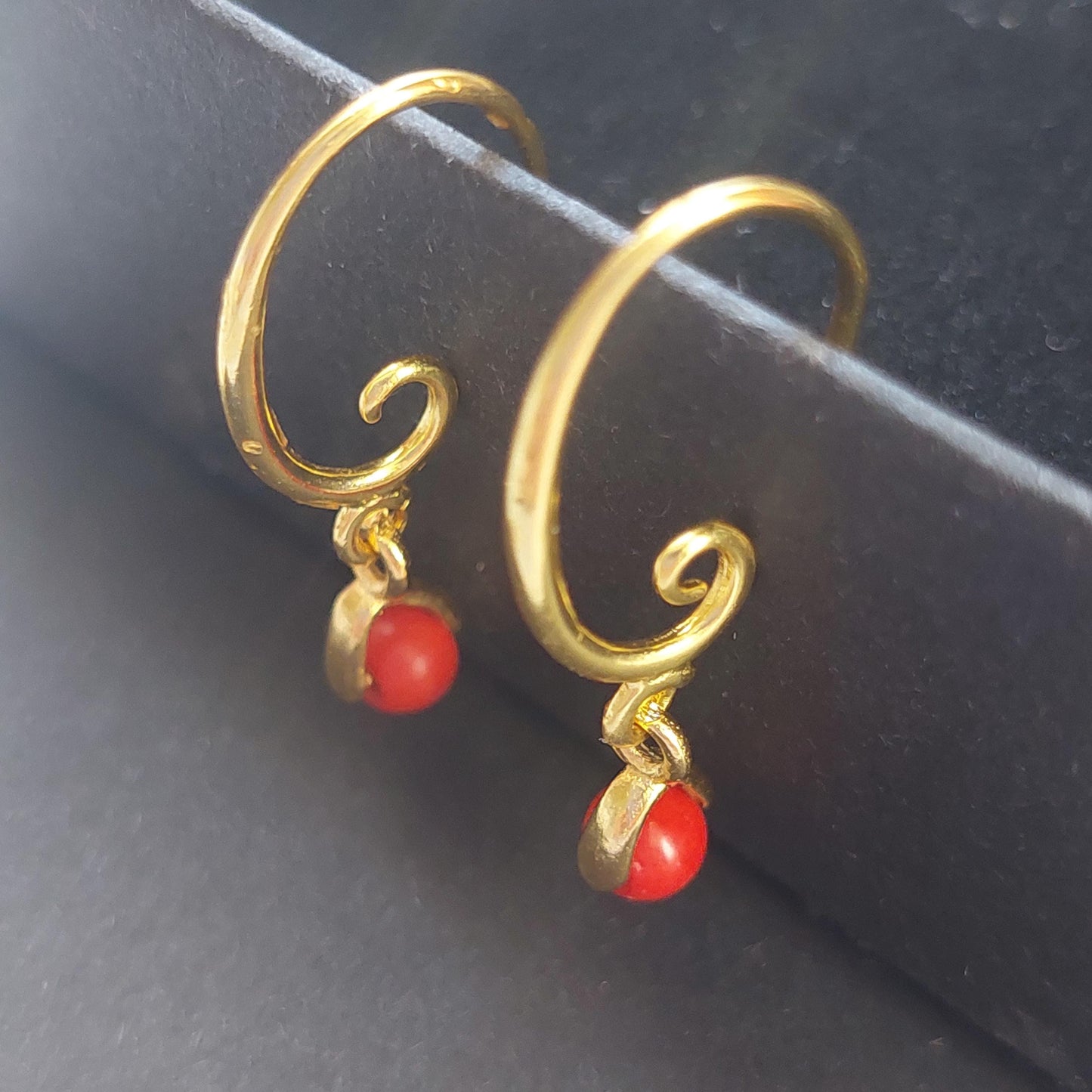 Gold Stainless Steel Earrings with Natural Gemstones – Lapis Lazuli, Amethyst, Coral | Handmade Dainty Jewelry Gift for Her