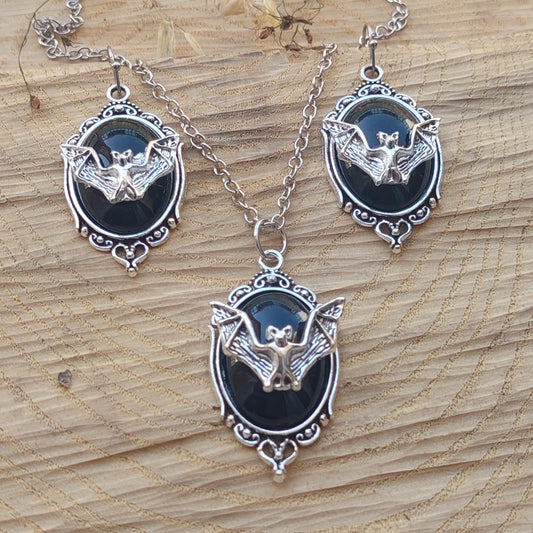 Gothic Necklace & Earrings Set – Red or Black Crystal Jewelry, Gift for Her