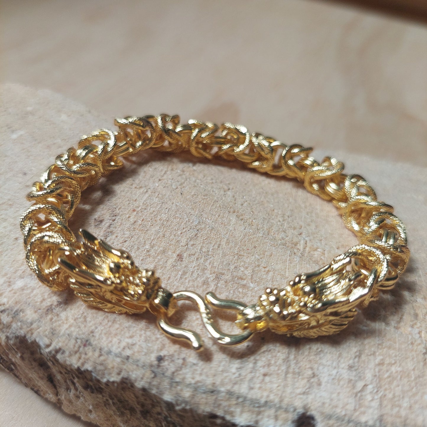 Golden Dragon Bracelet, Gold-Plated Stainless Steel, Symbolic Jewelry Gift for Men and Women