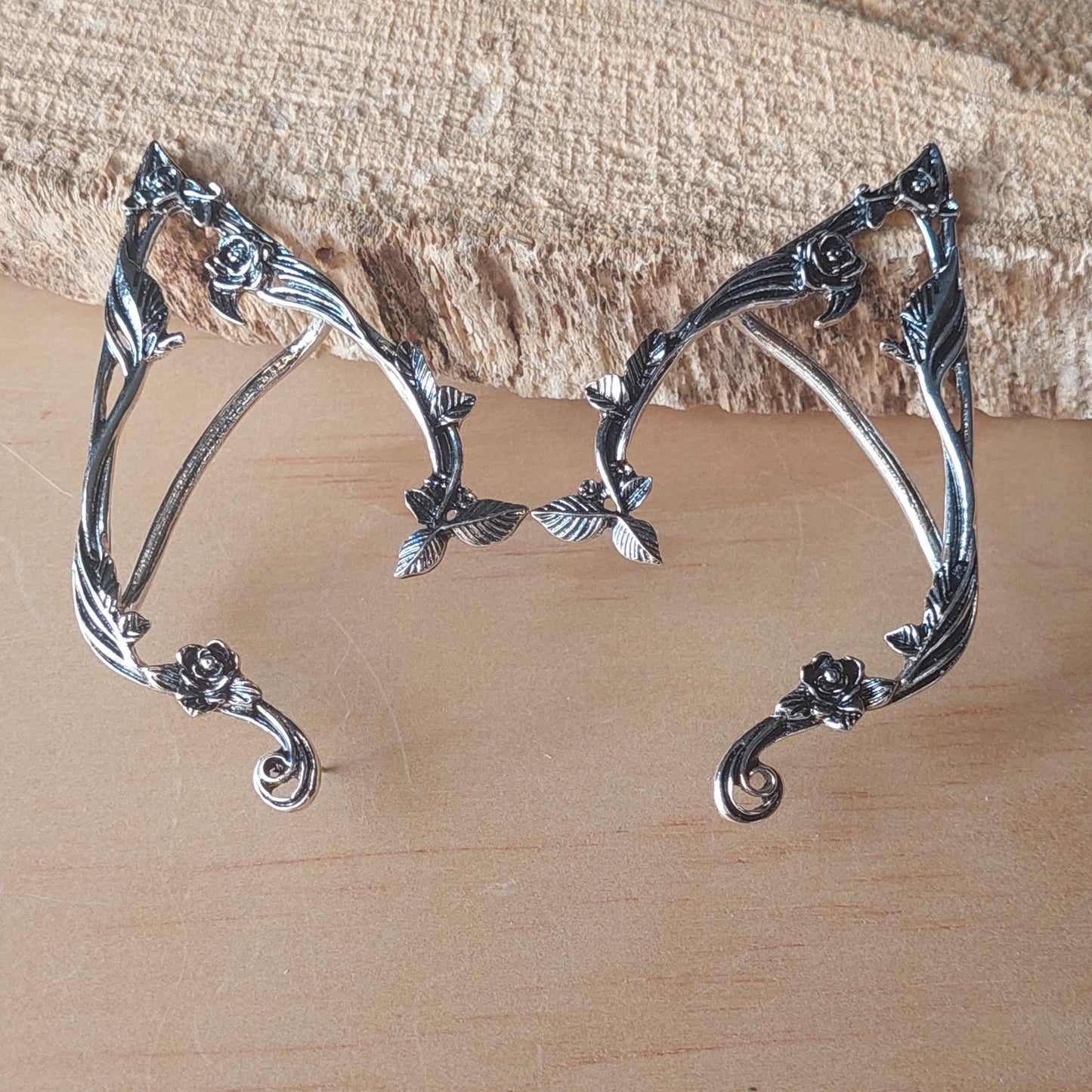 Enchanting Floral Elf Crown with Crystal Accents + Elven Ear Cuffs - Complete Elven Set