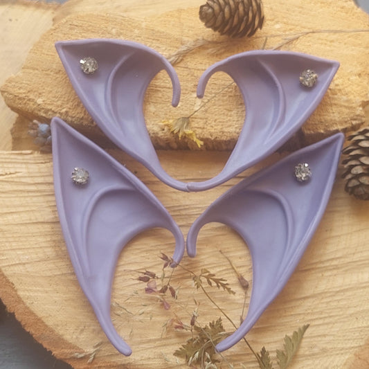 Lila Elfenohren ohne Piercing, Silikon Pixie Ohren für Weinachten, Cosplay, Halloween, Fantasy Kostüm, Geschenk für Sie Ihn Elfen Party Zubehör