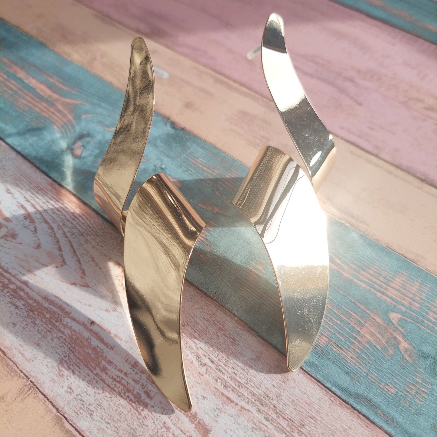 Voluminous Gold Statement Earrings – Red Lightning Bolt Dangle, Stylish Gothic Jewelry Gift for Her