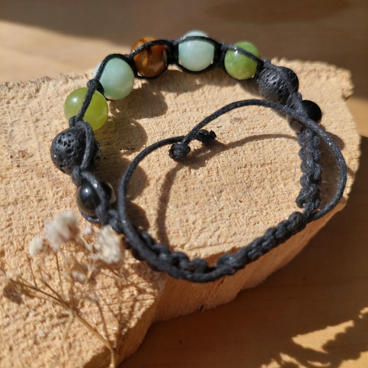 Gemstone Macrame Bracelet: Unisex Adjustable Bracelet Tiger's Eye, Peridot, Chrysoprase, Lava, Obsidian