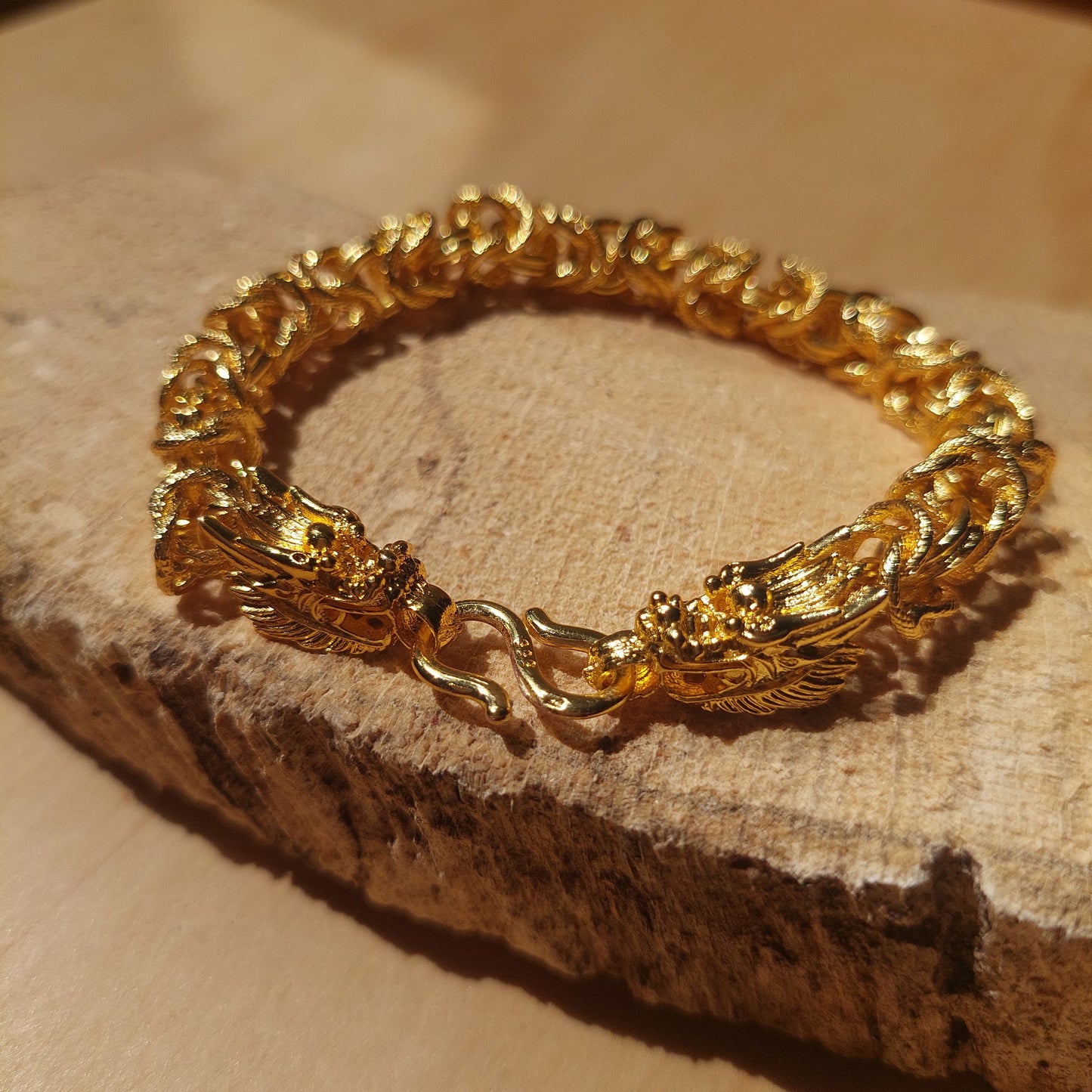 Golden Dragon Bracelet, Gold-Plated Stainless Steel, Symbolic Jewelry Gift for Men and Women