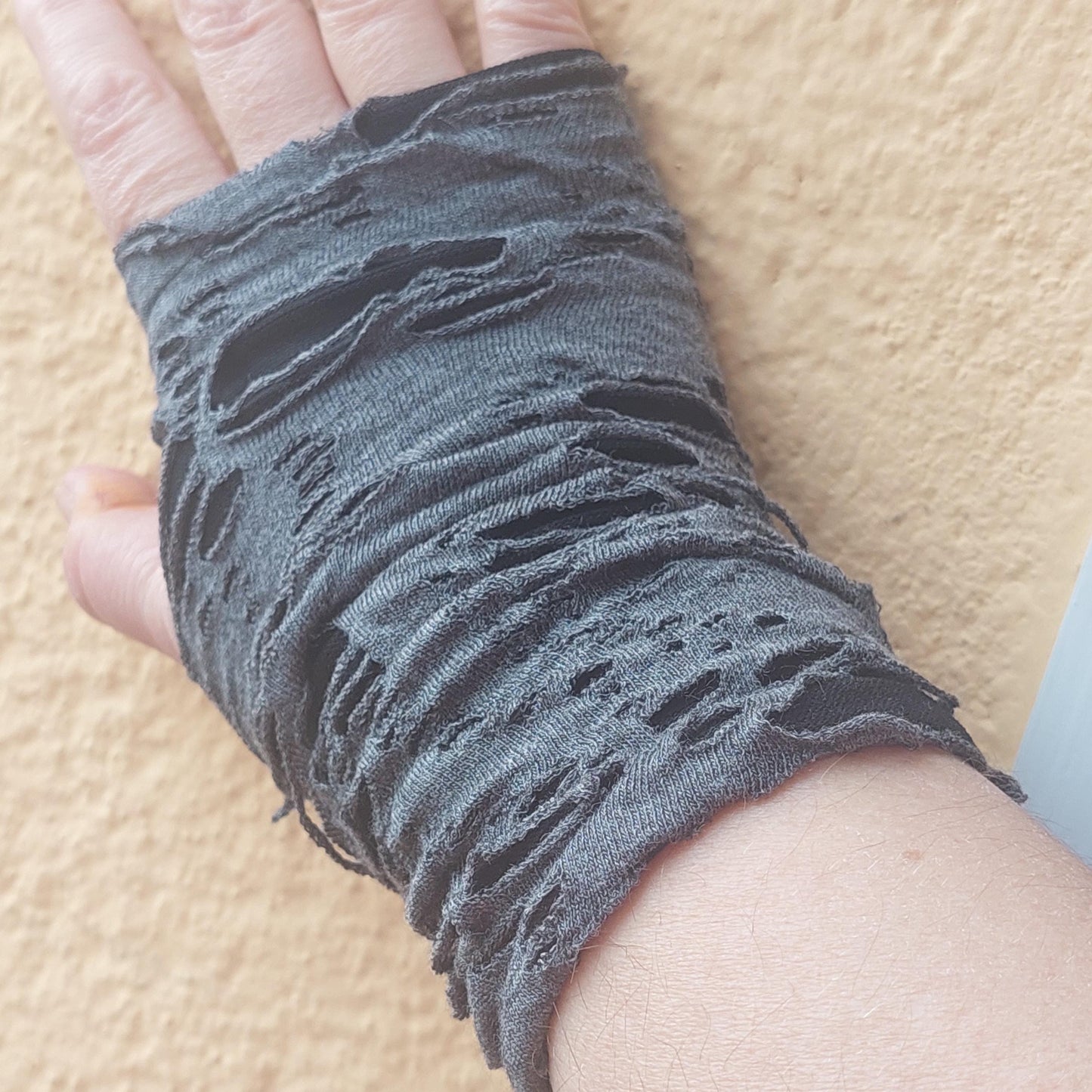 Edgy Distressed Fingerless Gloves – Gray & Black Grunge Accessories for Avant-Garde Fashion, Evening Looks & Statement Outfits