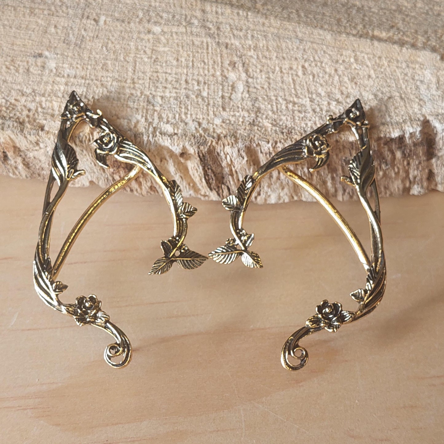 Enchanting Elven Flower Crown + Golden Ear Cuffs - Complete Fantasy Set