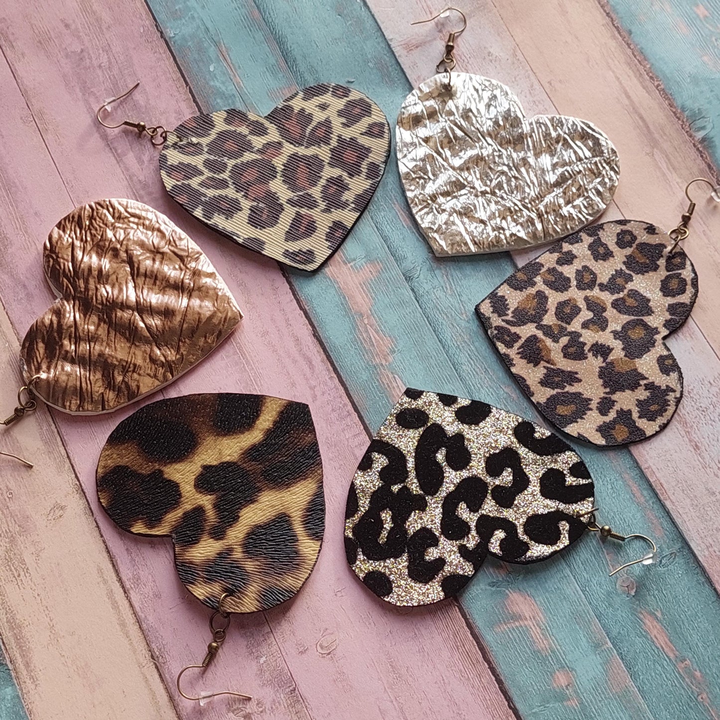 Unique Leather Heart-Shaped Leopard Print Earrings – Creative Handmade Gift for Her