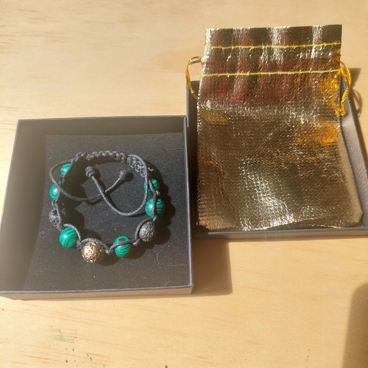 Bohemian Macrame Bracelet with Malachite & Lava Stone – Adjustable Handmade Gemstone Jewelry Gift for Him & Her