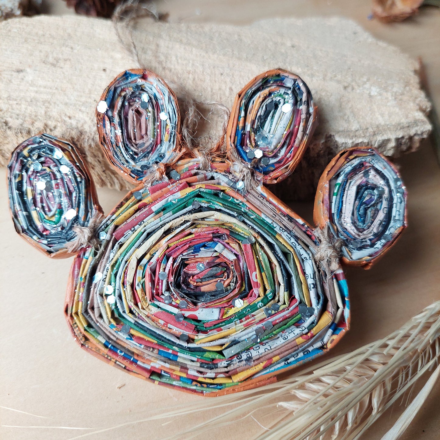 Upcycled Wall Art & Coaster Set - Eco-Friendly Handmade Gift - Paw & Flower Designs