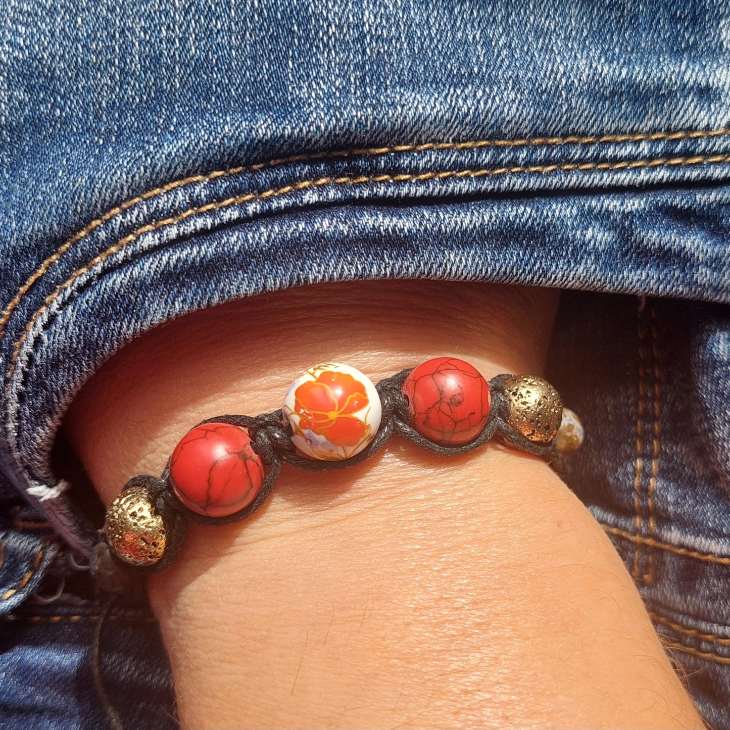 Macrame Bracelet Turquoise, Lava, Obsidian, Adjustable Bracelet, Unisex Unique Handmade Gift for Her, for Him