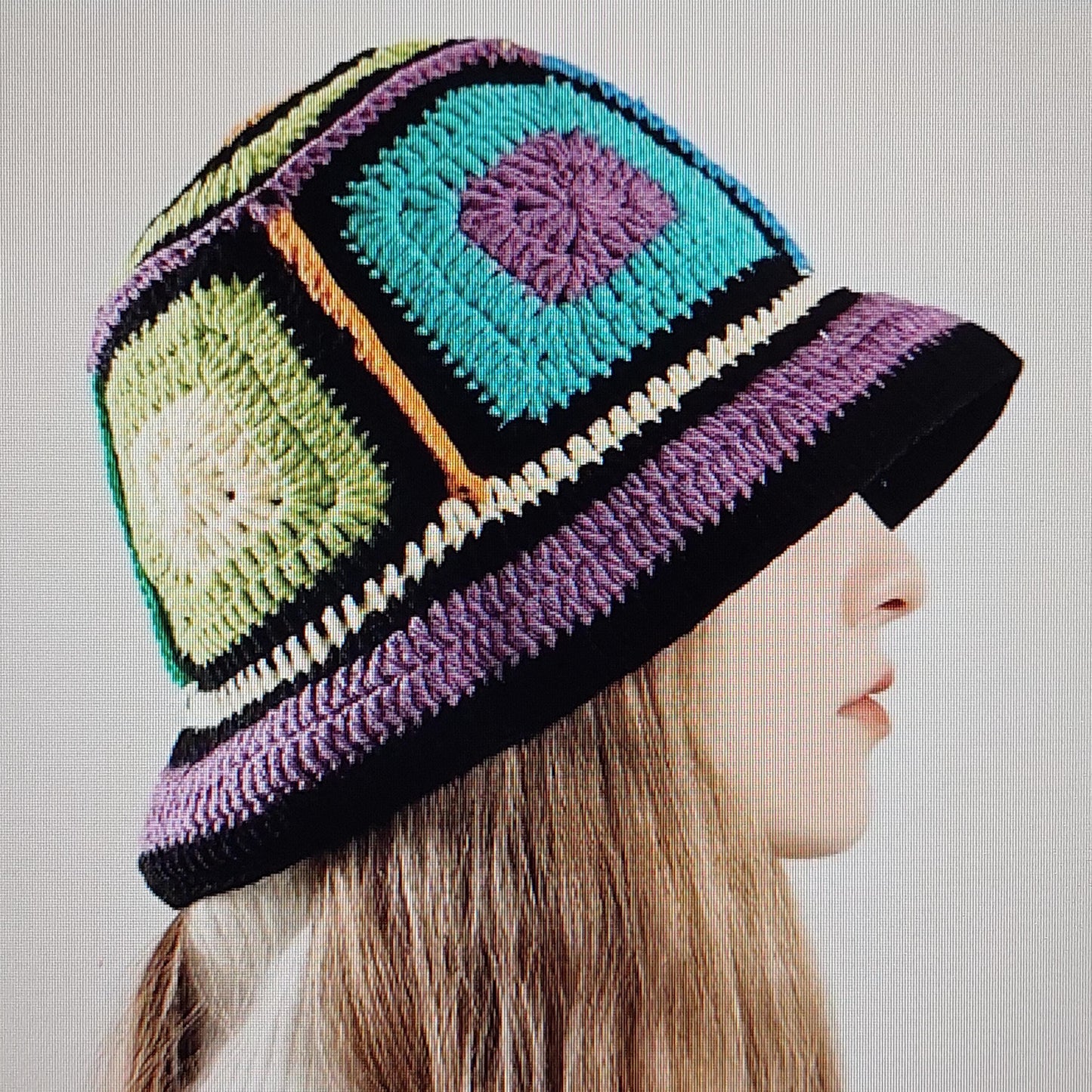 Colorful Boho Crochet Bucket Hat | Unisex Fisherman’s Cap with Geometric Pattern | Handmade Floppy Beanie for All Seasons