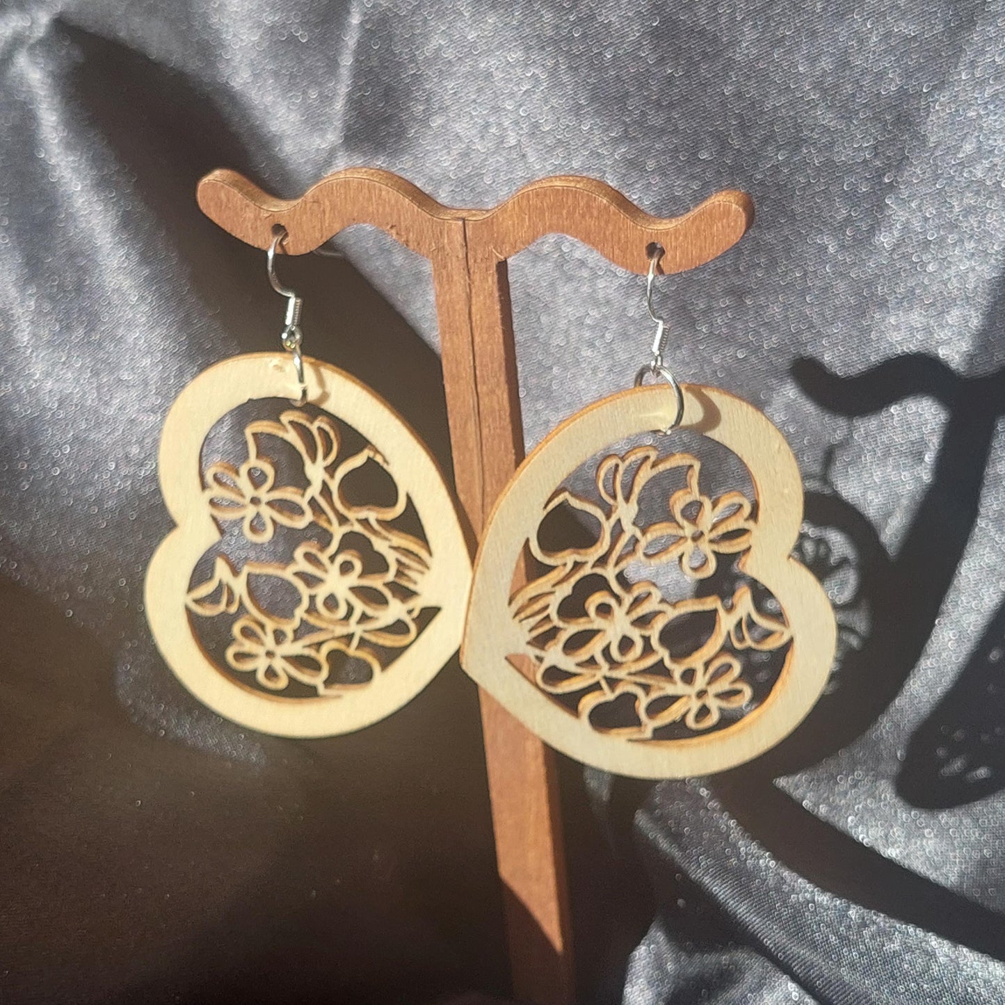 Handcrafted Wooden Heart Earrings – Lightweight Hypoallergenic Jewelry with Silver Hooks | Eco-Friendly Gift for Her