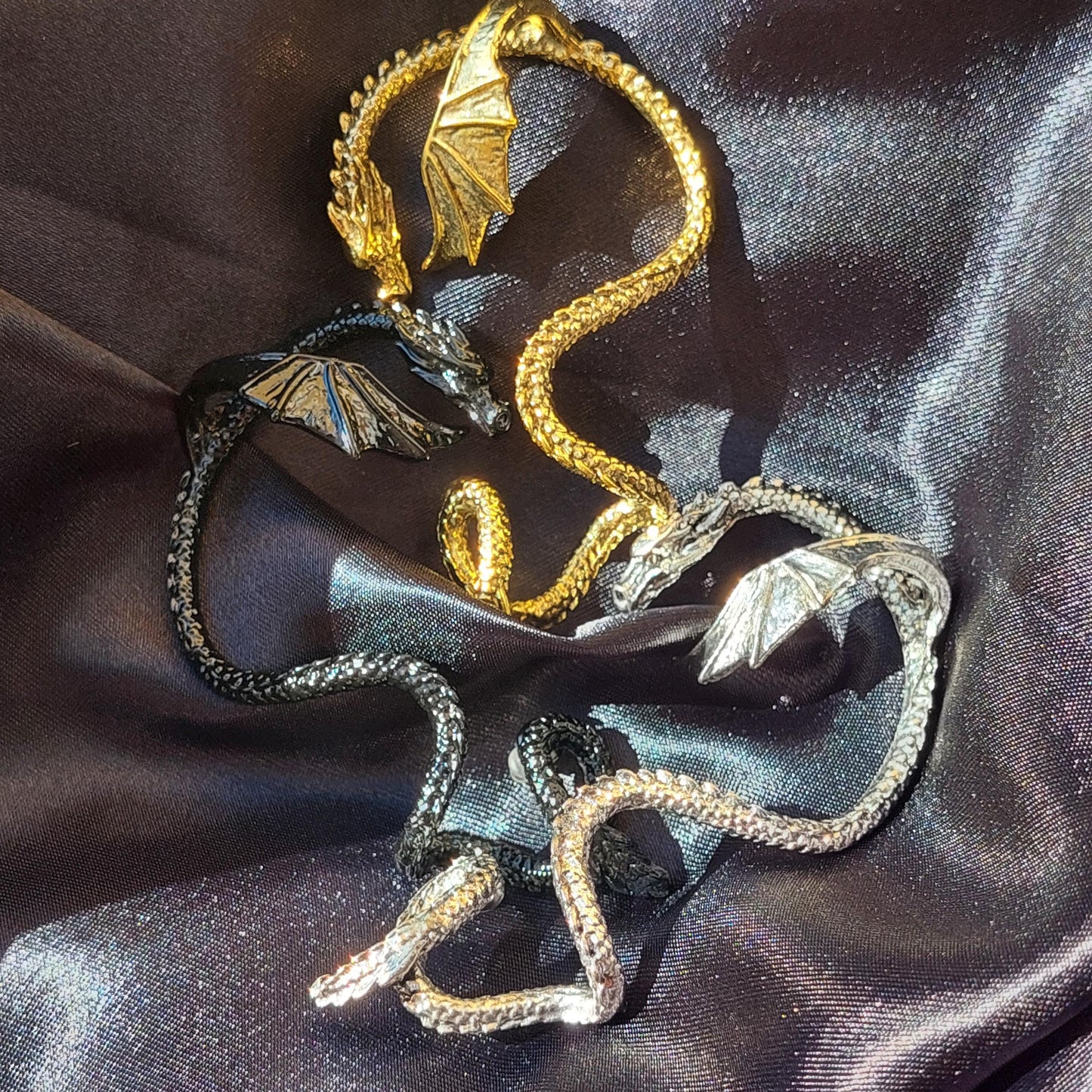 Dragon Ear Cuffs – Gothic Fantasy Jewelry in Gold, Silver & Black | Unique Cosplay Accessory & Gift for Him or Her