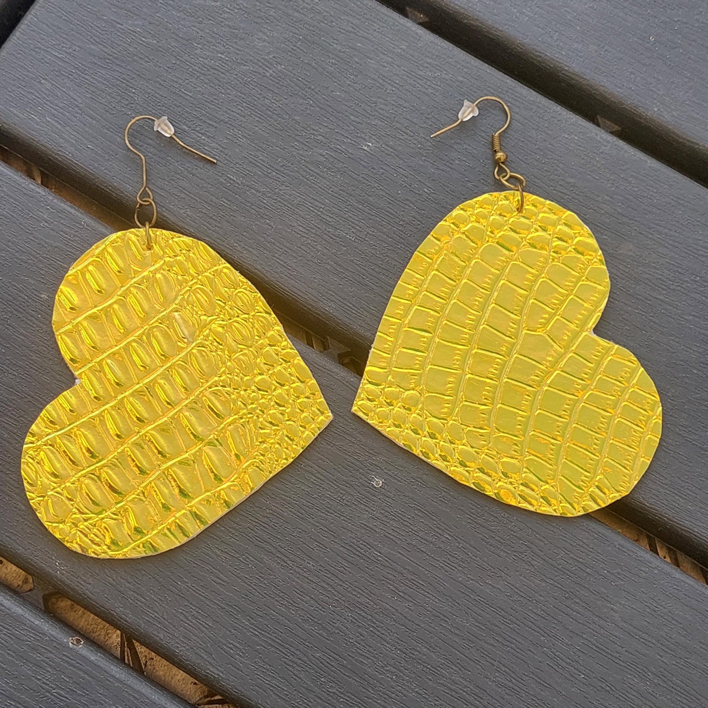 Holographic Dragon Heart Earrings | PU Leather Fantasy Statement Jewelr