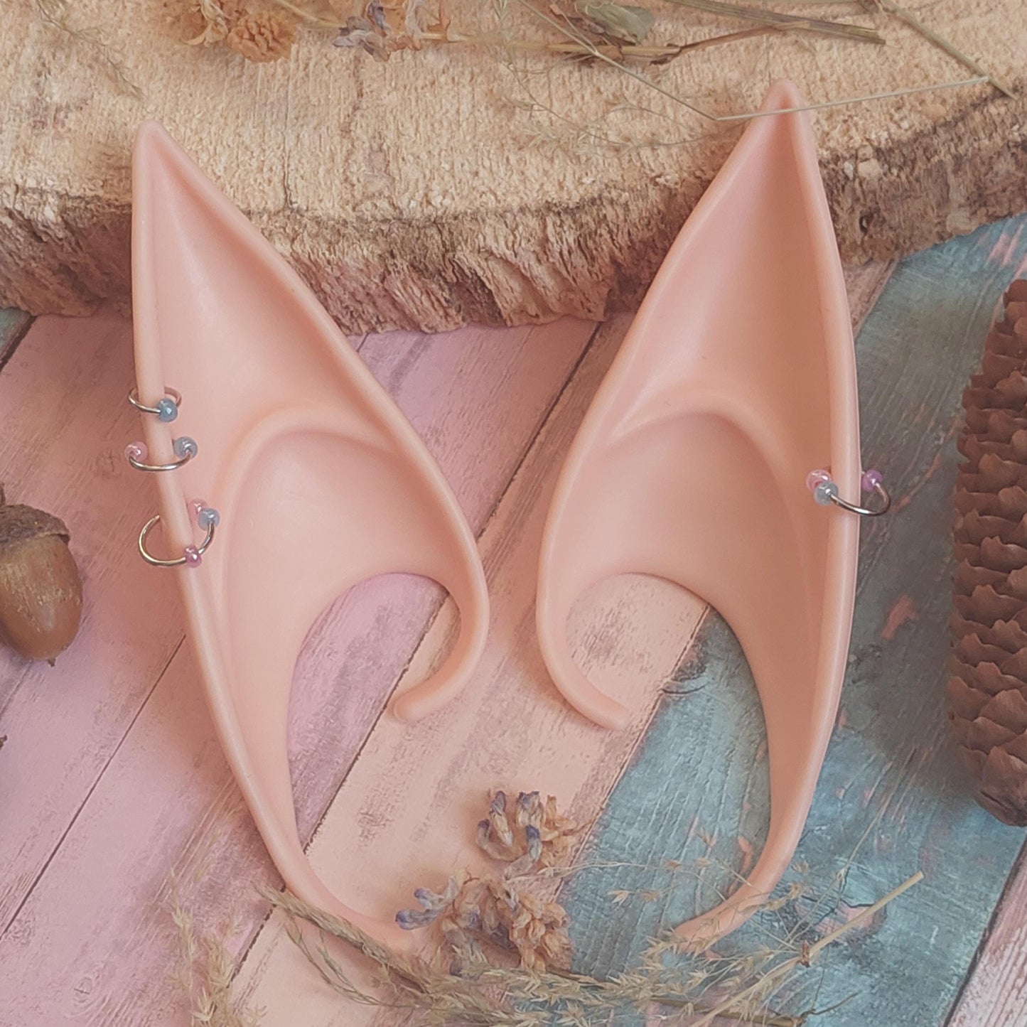 Elf Ear Jewelry Set – Silicone Elf Ears with Gold or Silver Piercings & Pearl/Crystal Hoop Earrings | Fantasy Cosplay & LARP Accessory Gift