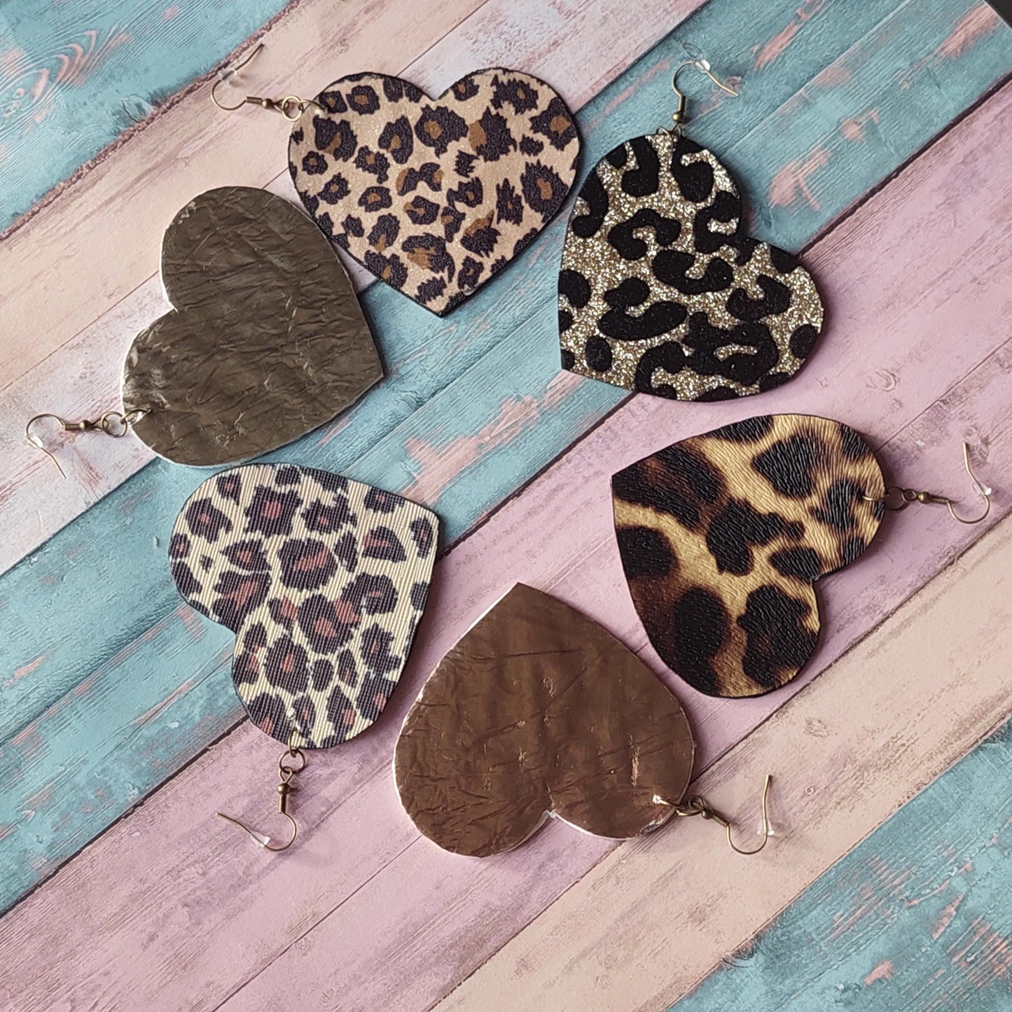 Unique Leather Heart-Shaped Leopard Print Earrings – Creative Handmade Gift for Her