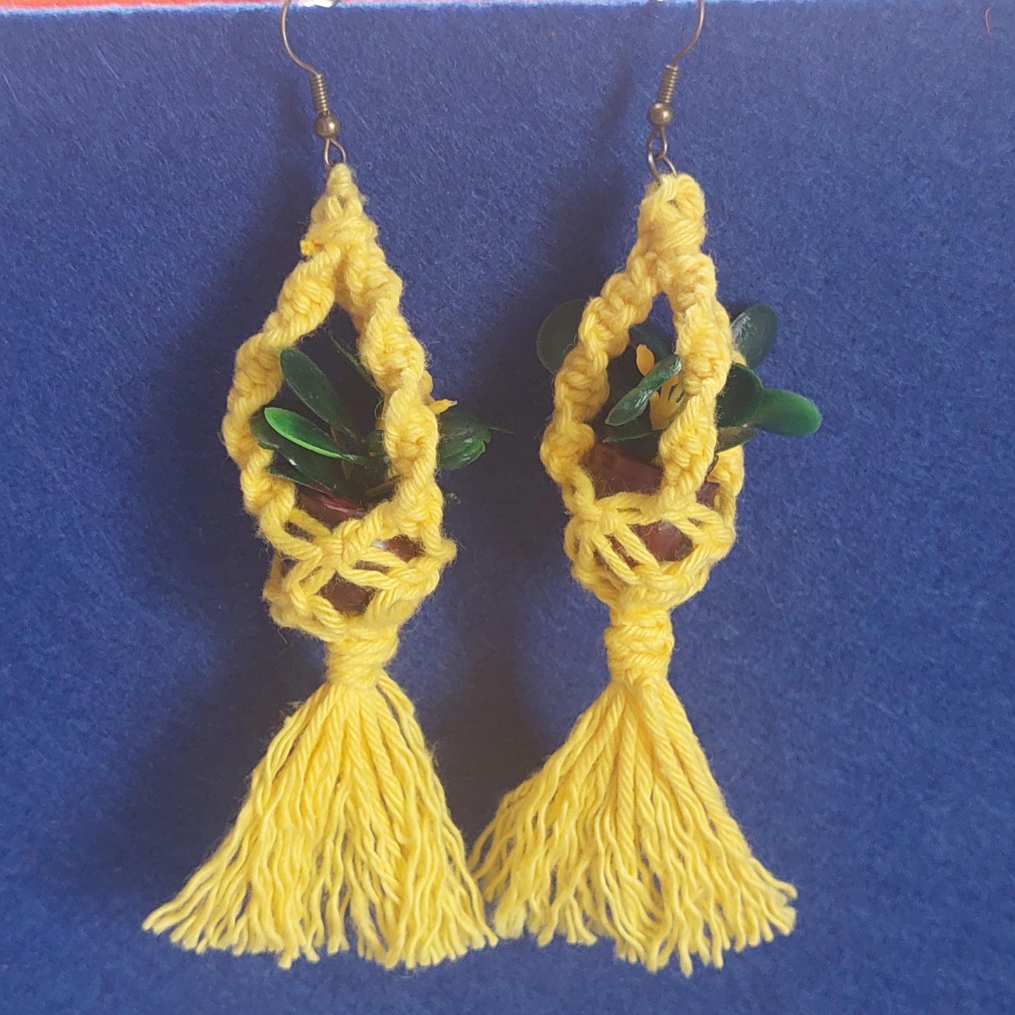 Boho Macramé Earrings with Mini Planter | Handmade Hanging Flower Pot Jewelry | Unique Bohemian Gift for Her