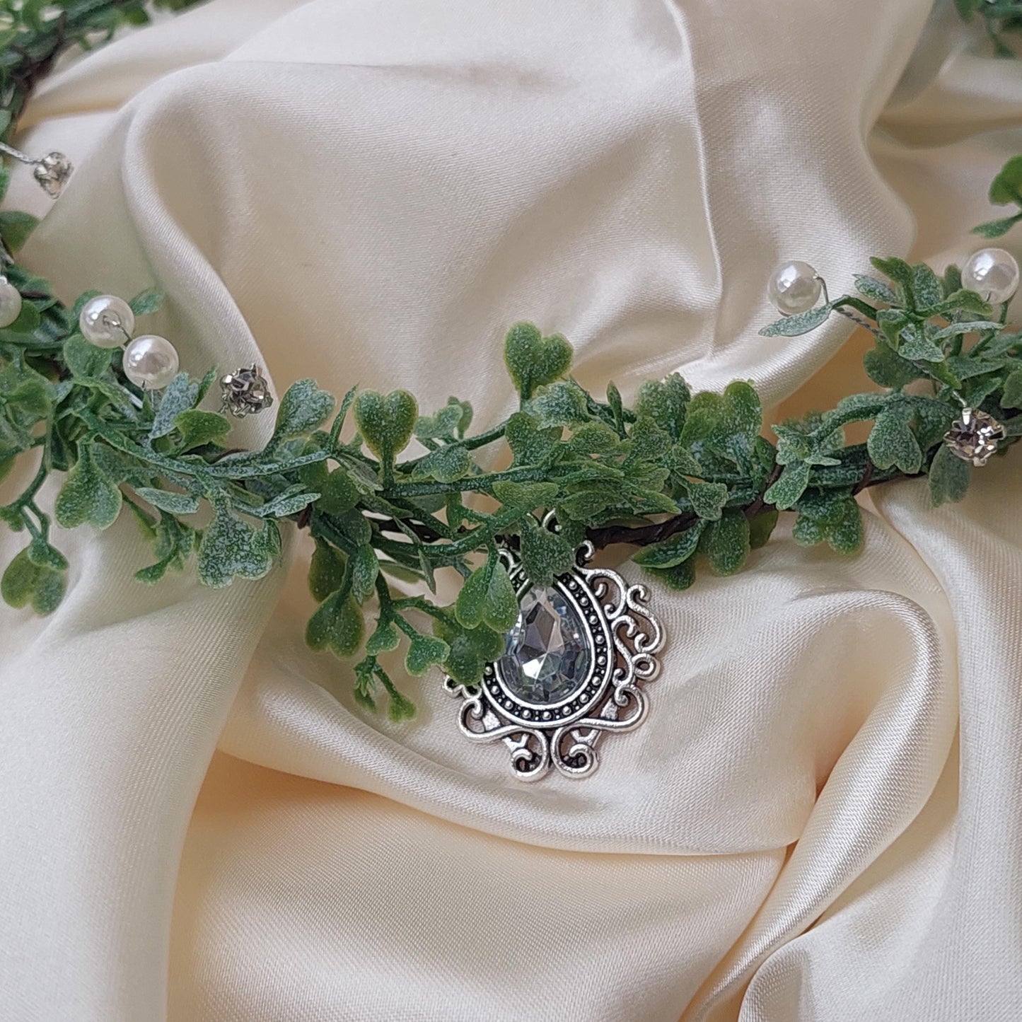 Enchanting Floral Elf Crown with Crystal Accents + Elven Ear Cuffs - Complete Elven Set