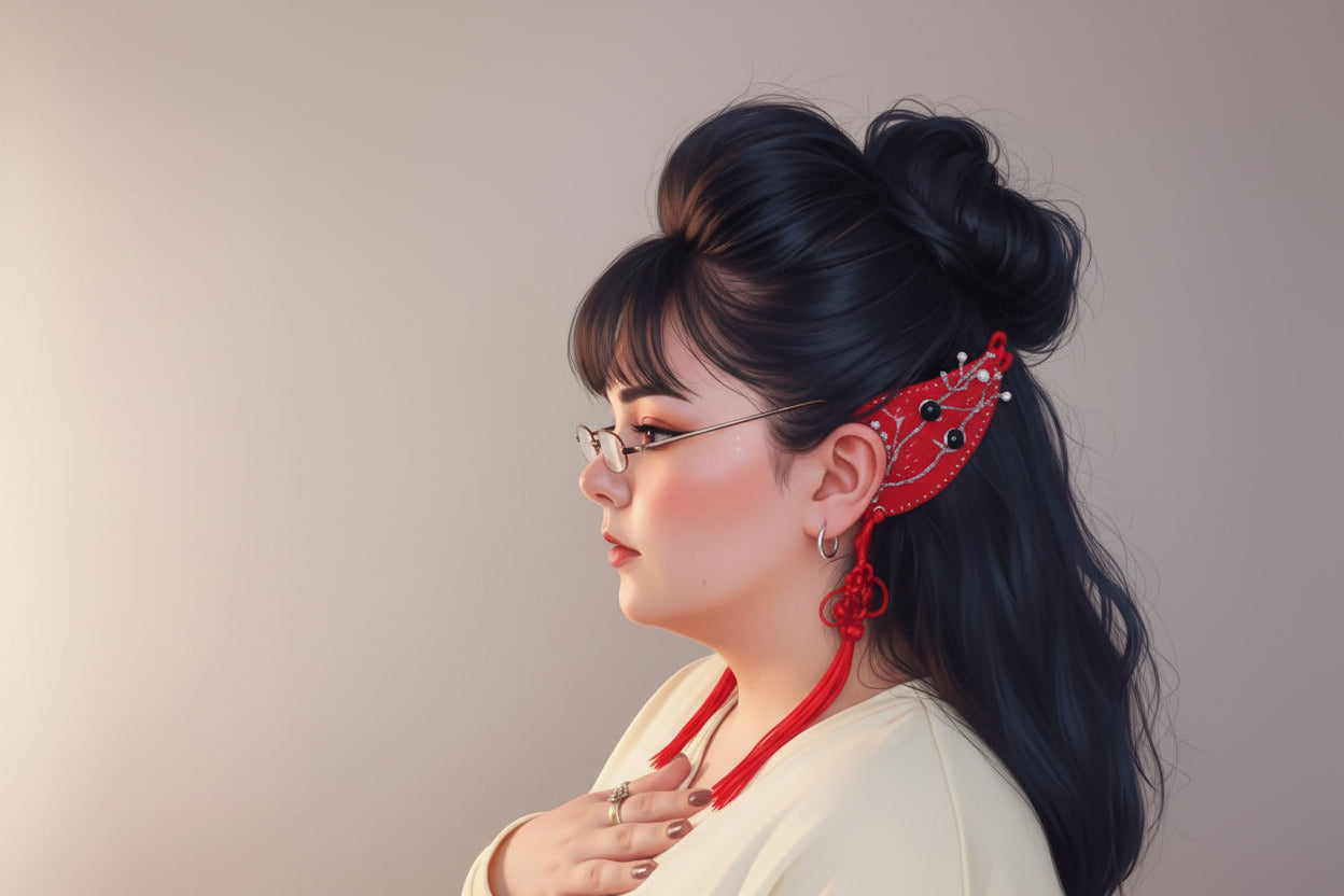 Red Fairy Elf Ear Cuffs – Chinese New Year Fantasy Jewelry, Handmade One of a Kind