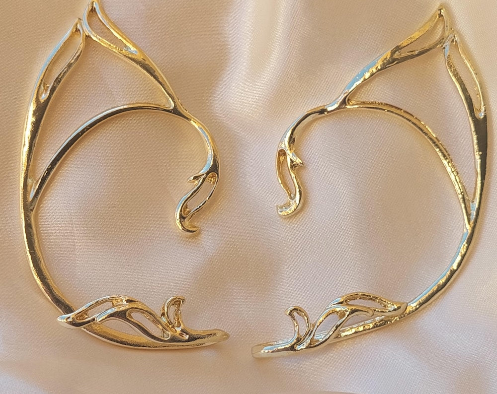 Elven Ear Cuffs Set (Gold & Silver) | Fantasy Elf Jewelry for Left & Right Ears | No Piercing Needed