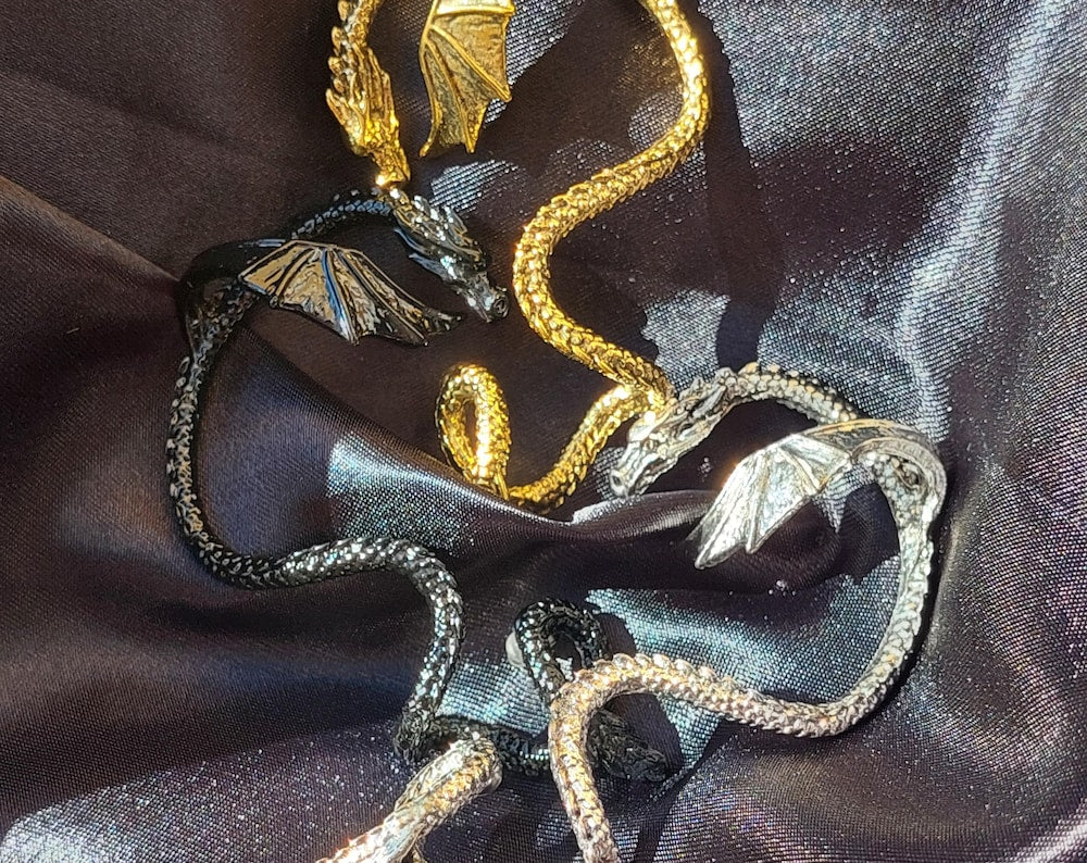 Gothic Dragon Ear Cuff Set | Gold, Silver & Black Fantasy Jewelry for Men & Women | Gothic Gift Accessory