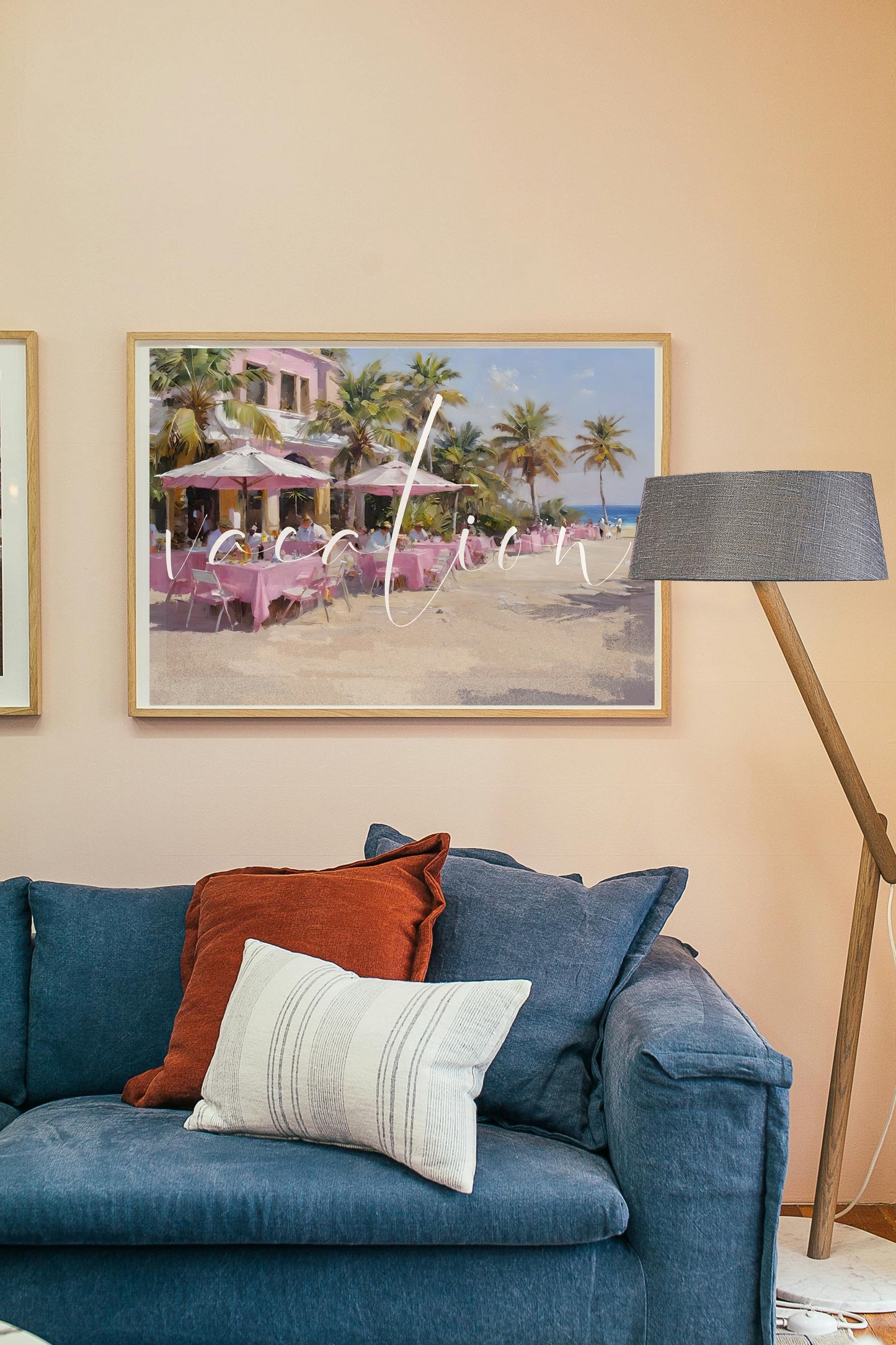 Retro Beach Bar Watercolor Wall Art – Pink Seaside Vacation Poster | Digital Download