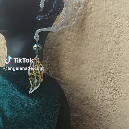 Handmade elf fairy ear cuffs with silver leaves &amp; violet butterflies. Lightweight, no piercing, perfect for fantasy lovers &amp; magical cosplay looks