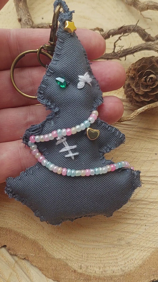 Alternative Christmas Tree Keychain – Gothic Boho Handmade Plush Charm | Unique Backpack & Bag Accessory with Gift Bag