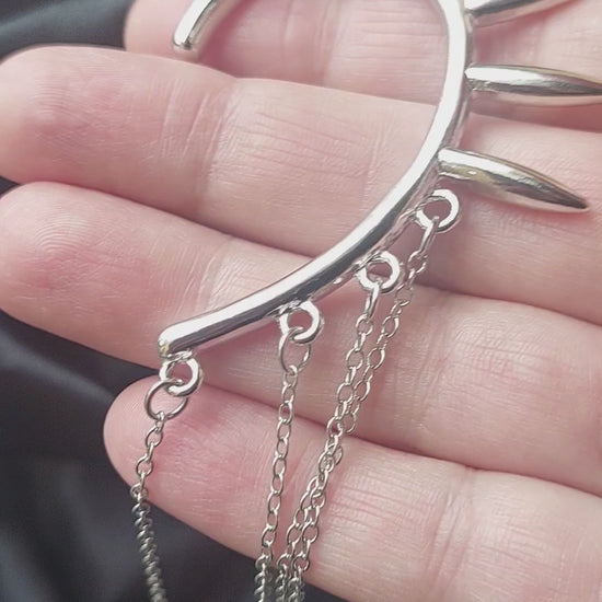 Silver Elf Ear Cuffs Spike Chain Ear Cuff, Punk Gothic No-Piercing Statement Earring Gift